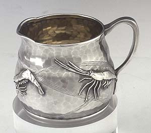 Tiffany lobster applied cream pitcher hammered